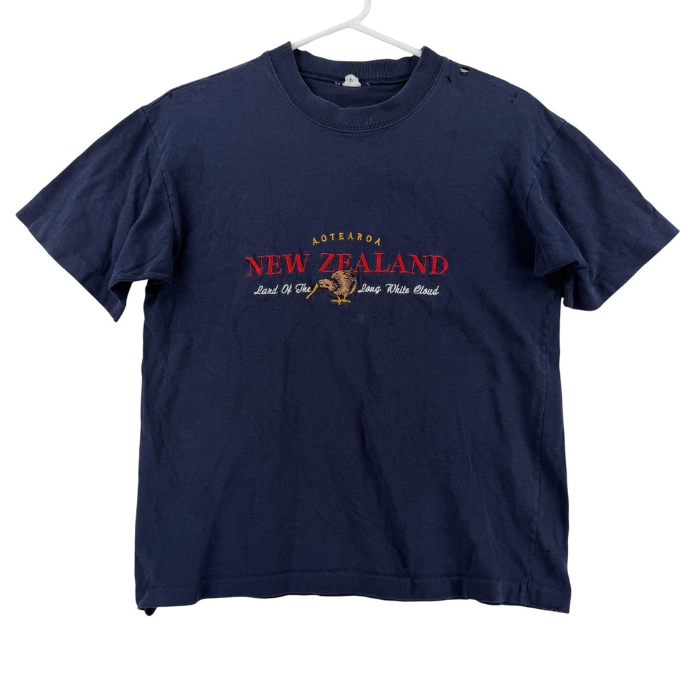 Vintage New Zealand Shirt Mens Medium Blue Aotearoa Kiwi Graphic Tee T-Shirt